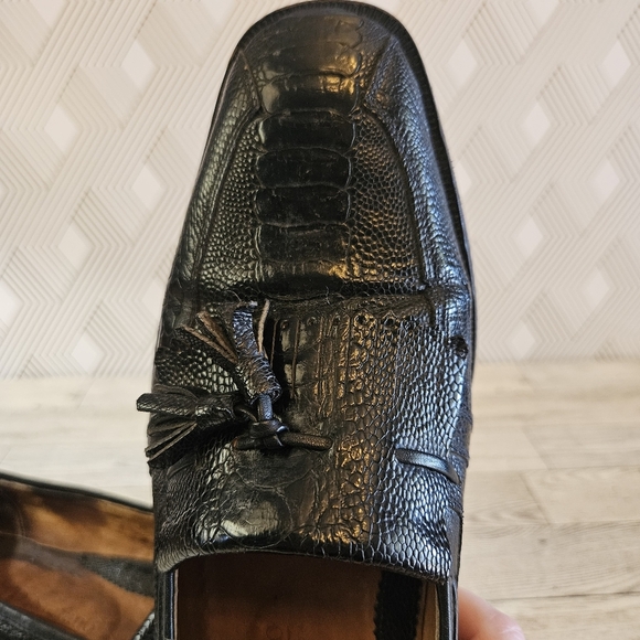 DiStefano Men's Hand Made in Italy Crocodile Tassel Loafers Black Size 8.5 - Picture 10 of 10